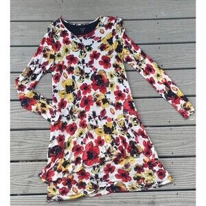 Kensie Womans Dress Tunic Long Sleeves Tiered Ruffles Floral Print Medium